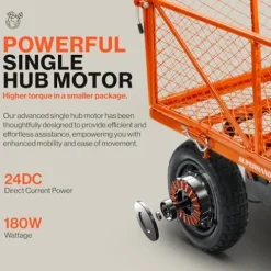 SuperHandy Electric-Assist Garden Cart 5.7 Cu Ft 440lbs Load All-Terrain Orange