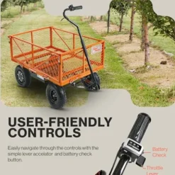 SuperHandy Electric-Assist Garden Cart 5.7 Cu Ft 440lbs Load All-Terrain Orange