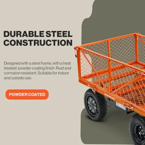 SuperHandy Electric-Assist Garden Cart 5.7 Cu Ft 440lbs Load All-Terrain Orange