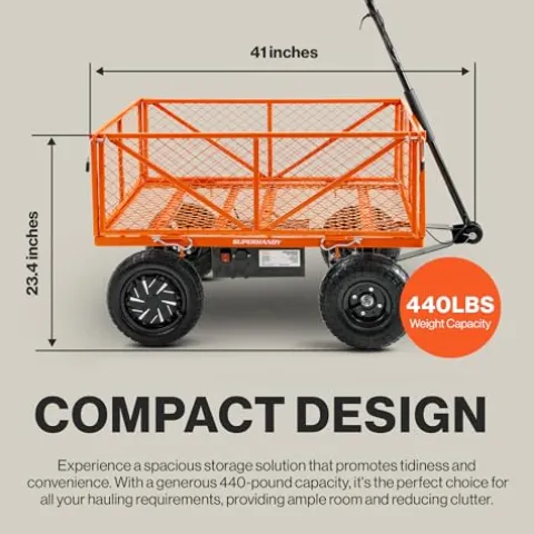 SuperHandy Electric-Assist Garden Cart 5.7 Cu Ft 440lbs Load All-Terrain Orange