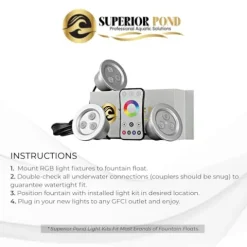 SUPERIOR POND Fountain Color Changing Light Kit 3X RGB 9-Watt Fixtures