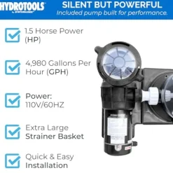 Swimline HYDROTOOLS Sure-Flo Pool Cartridge Filter Pump 100 SQ FT Cleaner System VARIABLE DUAL 2-SPEED 1.5 HP Gray