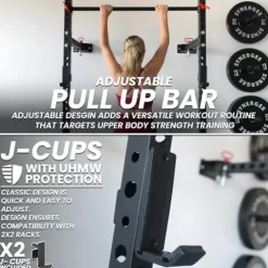 Synergee 2200 Series Folding Squat Rack with J-Cups & Pull Up Bar 95″ Tall – 21″ Depth