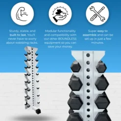 Synergy Custom Fitness 8-Tier Vertical Dumbbell Storage Rack – DBRK8 (Textured Black, Grey, White, Synergy Blue, Red, Orange, Yellow, Blue, Military Green, Military Tan)