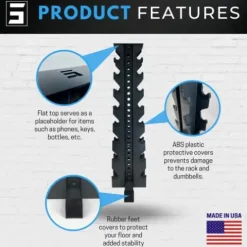 Synergy Custom Fitness 8-Tier Vertical Dumbbell Storage Rack – DBRK8 (Textured Black, Grey, White, Synergy Blue, Red, Orange, Yellow, Blue, Military Green, Military Tan)