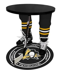 Team Tables Pittsburg Hockey Table Black Table Top with Pittsburg Puck Mat