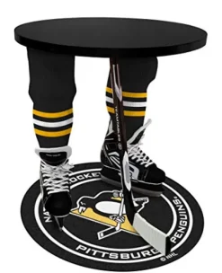 Team Tables Pittsburg Hockey Table Black Table Top with Pittsburg Puck Mat