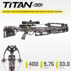 TenPoint Titan 400 Compact Profile Crossbow with T5 Trigger, Bow Hook, ACUdraw Silent, Pro-View 400 Scope Vektra