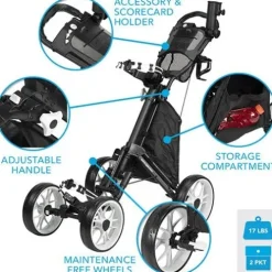 TGW Tour 4-Wheel Golf Push Cart Dark Grey/Blue
