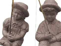 The Best Industries Fishing Boy & Girl Cast Stone Statues Classic Iron