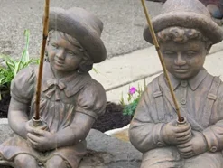 The Best Industries Fishing Boy & Girl Cast Stone Statues Classic Iron
