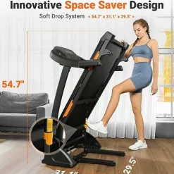 THERUN Incline Treadmill 300 lbs Weight Capacity Folding Treadmill 0-15% Auto Incline Orange-Black