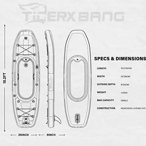 TIGERXBANG Inflatable Kayak with Detachable Seat Black