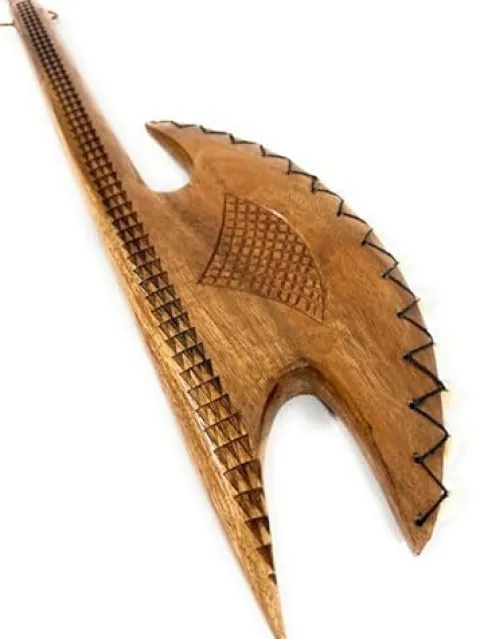 Tikimaster Single Axe Fijian Club 24 Inch Acacia Wood with Shark Teeth and Custom Etching