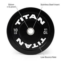 Titan Fitness Economy Olympic Bumper Plates 230 LB Set Rubber with Steel Insert Black
