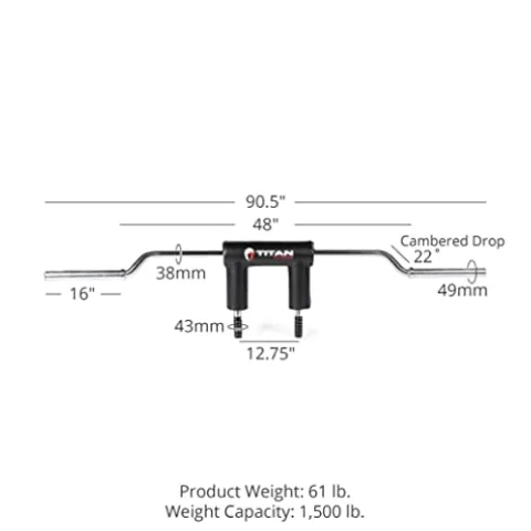 Titan Fitness Rackable Safety Squat Olympic Bar 1,500 LB Shoulder and Arm Pads Balanced Camber Design