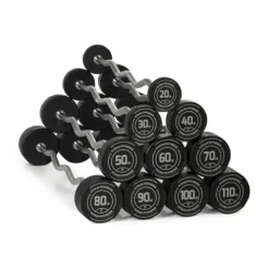 Titan Fitness Rubber EZ Curl Fixed Barbells 20 LB-110 LB for Strength Training & Weightlifting