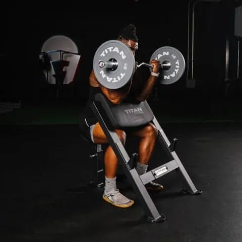 Titan Fitness Seated Preacher Curl Bench Black, Max Load 250 LB, Bicep Curl Support Training