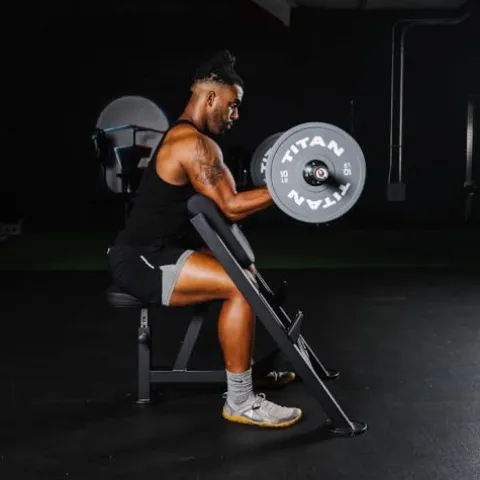 Titan Fitness Seated Preacher Curl Bench Black, Max Load 250 LB, Bicep Curl Support Training