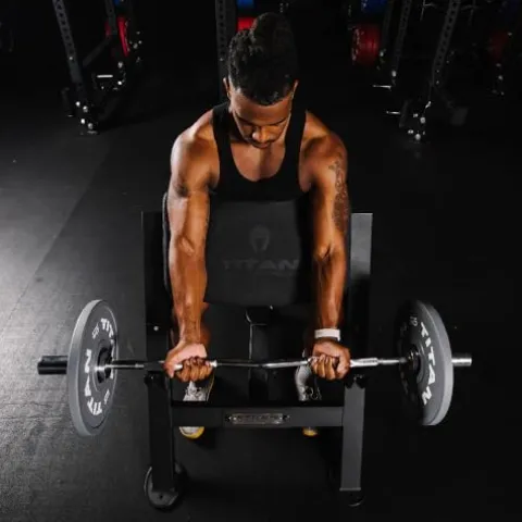 Titan Fitness Seated Preacher Curl Bench Black, Max Load 250 LB, Bicep Curl Support Training