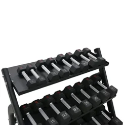 TKO 3-Tier Dumbbell & Kettlebell Rack | Home Gym Organizer | Black Stand