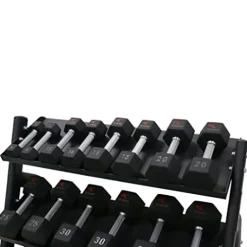 TKO 3-Tier Dumbbell & Kettlebell Rack | Home Gym Organizer | Black Stand