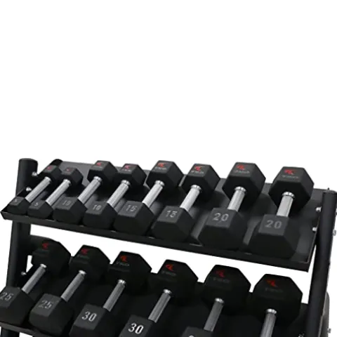 TKO 3-Tier Dumbbell & Kettlebell Rack | Home Gym Organizer | Black Stand