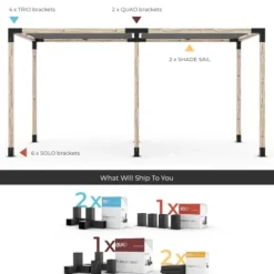 TOJAGRID Double Pergola Kit with 2 Shade Sails for 4×4 Wood Posts 12×16 Black