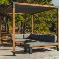 TOJAGRID Pergola Kit with Shade Sail for 4×4 Wood Posts 12×12 Black