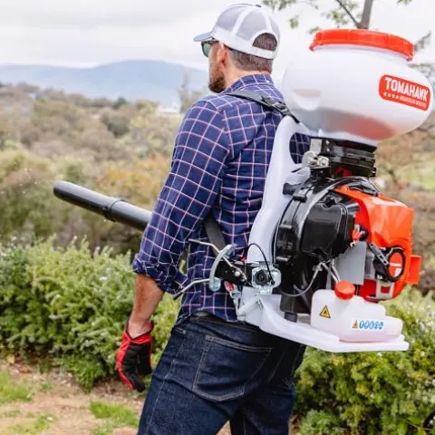 Tomahawk Power 4 Gallon Motorized Backpack Spreader for Granular Fertilizer, Seed, Feed, Salt Ice White