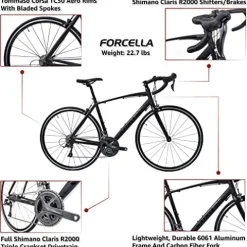Tommaso Forcella Aluminum Road Bike Shimano Claris 24-Speed Matte Black Medium 56cm