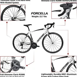 Tommaso Forcella Sport Bike Performance Aluminum Road Bike Carbon Shimano Claris 24 Speeds Road Bicycle Matte White