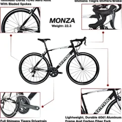 Tommaso Monza Sport Bike Performance Aluminum Road Bike Carbon Shimano Tiagra 24 Speeds Road Bicycle Matte Black