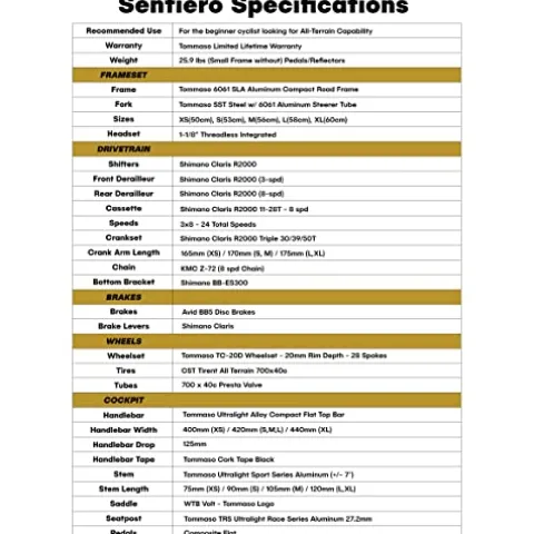 Tommaso Sentiero Sport Performance Aluminum Gravel Bike Shimano Claris 24 Speeds Road Bicycle Matte Black/Red