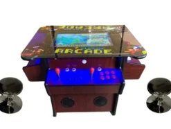 TOP US VIDEO ARCADES Full Size Commercial Grade Cocktail Arcade Machine 3515 Games 22” Screen Tempered Glass 2 Stools Included 5 Year Warranty Dark Wood
