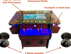 TOP US VIDEO ARCADES Full Size Commercial Grade Cocktail Arcade Machine 3515 Games 22” Screen Tempered Glass 2 Stools Included 5 Year Warranty Dark Wood