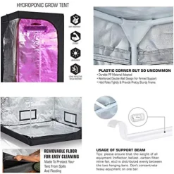 TopoLite Complete Hydroponic Grow Tent Kit with 1800W LED Light and 6″ Carbon Filter 60″x60″x80