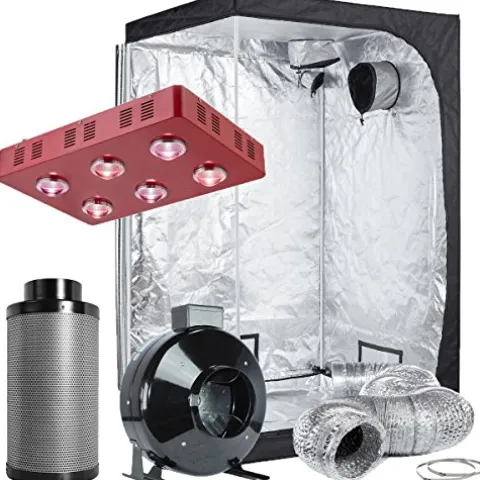 TopoLite Hydroponic Grow Tent Complete Kit with 1200W LED Light and 6″ Carbon Filter 48″x48″x80