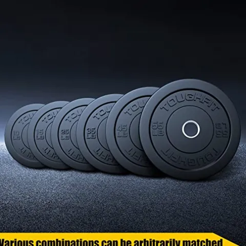 ToughFit Bumper Plate with Steel Insert – Rubber 2″ Olympic Barbell Weightlifting Plates Set Black
