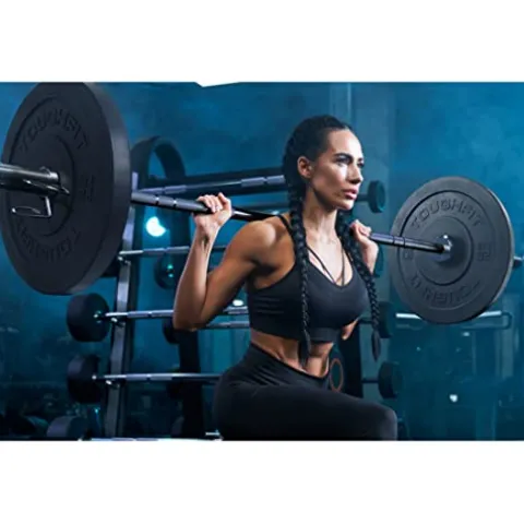 ToughFit Bumper Plate with Steel Insert – Rubber 2″ Olympic Barbell Weightlifting Plates Set Black