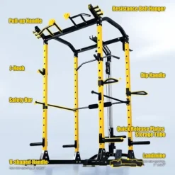 ToughFit Power Cage 1000lbs Squat Rack with Weights and Bar Set Black&Yellow