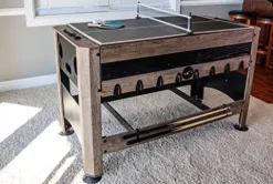 Triumph 56” 4-in-1 Swivel Multi-Game Table – Air Hockey, Billiards, Foosball, Ping Pong – Rustic Wood Grain Finish Brown