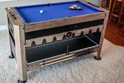 Triumph 56” 4-in-1 Swivel Multi-Game Table – Air Hockey, Billiards, Foosball, Ping Pong – Rustic Wood Grain Finish Brown