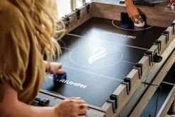 Triumph 56” 4-in-1 Swivel Multi-Game Table – Air Hockey, Billiards, Foosball, Ping Pong – Rustic Wood Grain Finish Brown