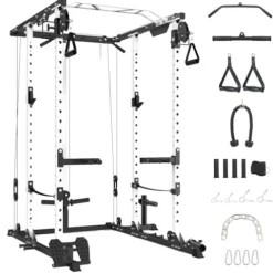 TROPOW 2000lbs Multi-Function Power Cage with J-Hooks and Dip Handles, Black/White