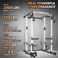TROPOW 2000lbs Multi-Function Power Cage with J-Hooks and Dip Handles, Black/White