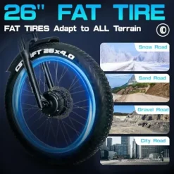 Tumotcy 1000W Electric Bike 52V 23Ah 7-Speed Fat Tire Dual Motor White