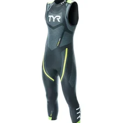 TYR Men Cat 5 Sleeveless Wetsuit Black/Grn/Yellow