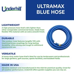 Underhill UltraMax Commercial Garden Water Hose, Lightweight Heavy-Duty Flexible, 1 Inch x 125 ft, Blue