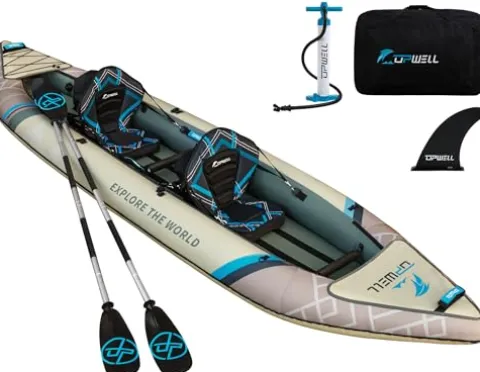 UPWELL 13’6″ Inflatable Kayak Drop Stitch Floor 1-2 Person Desert Sand